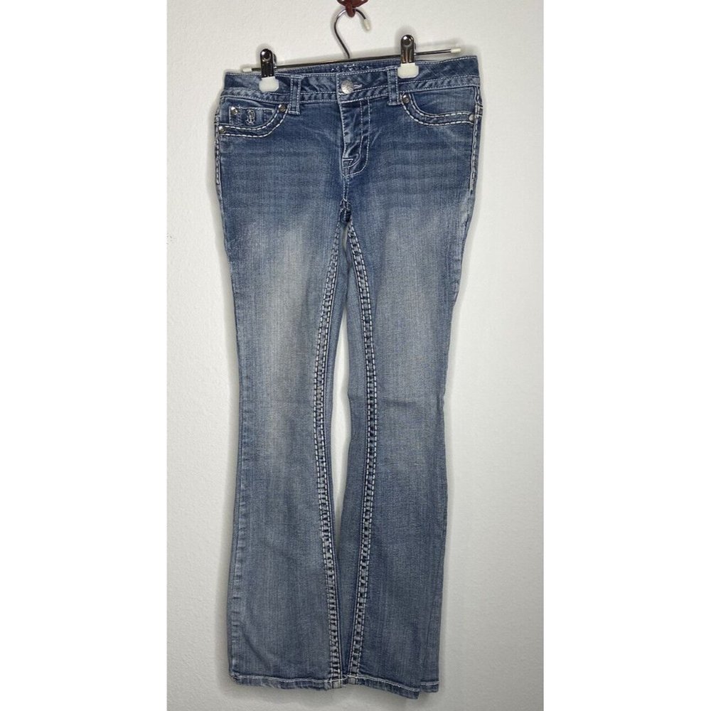 Paisley Sky Size 4 Jeans Women Blue Denim Bootcut Embellish Embroider Pockets